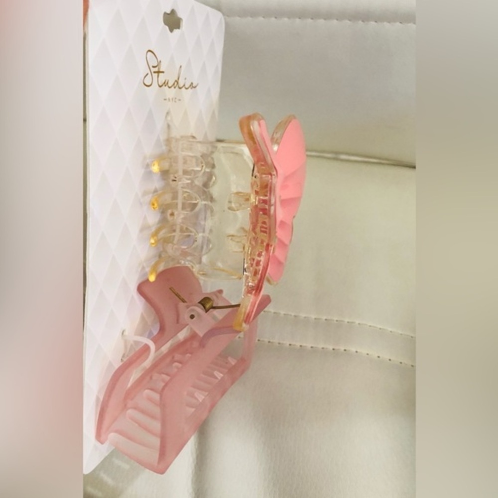 2piece Beautiful 3D pink gold butterfly & oversized‎ hair jaw clip set new - Picture 3 of 13